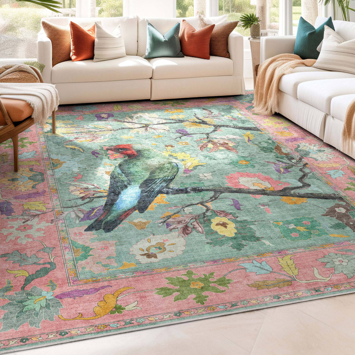 Well Woven Apollo Botanical Floral Flat-Weave Rug for Living Room Dining Room Bedroom Kitchen Tiger Print Multi Navy / Rectangular / 5'3" x 7'3"